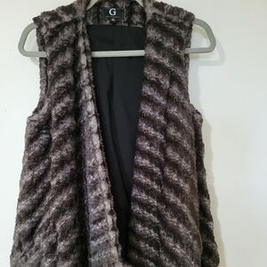 Faux Fur Vest in Brown and Gray
